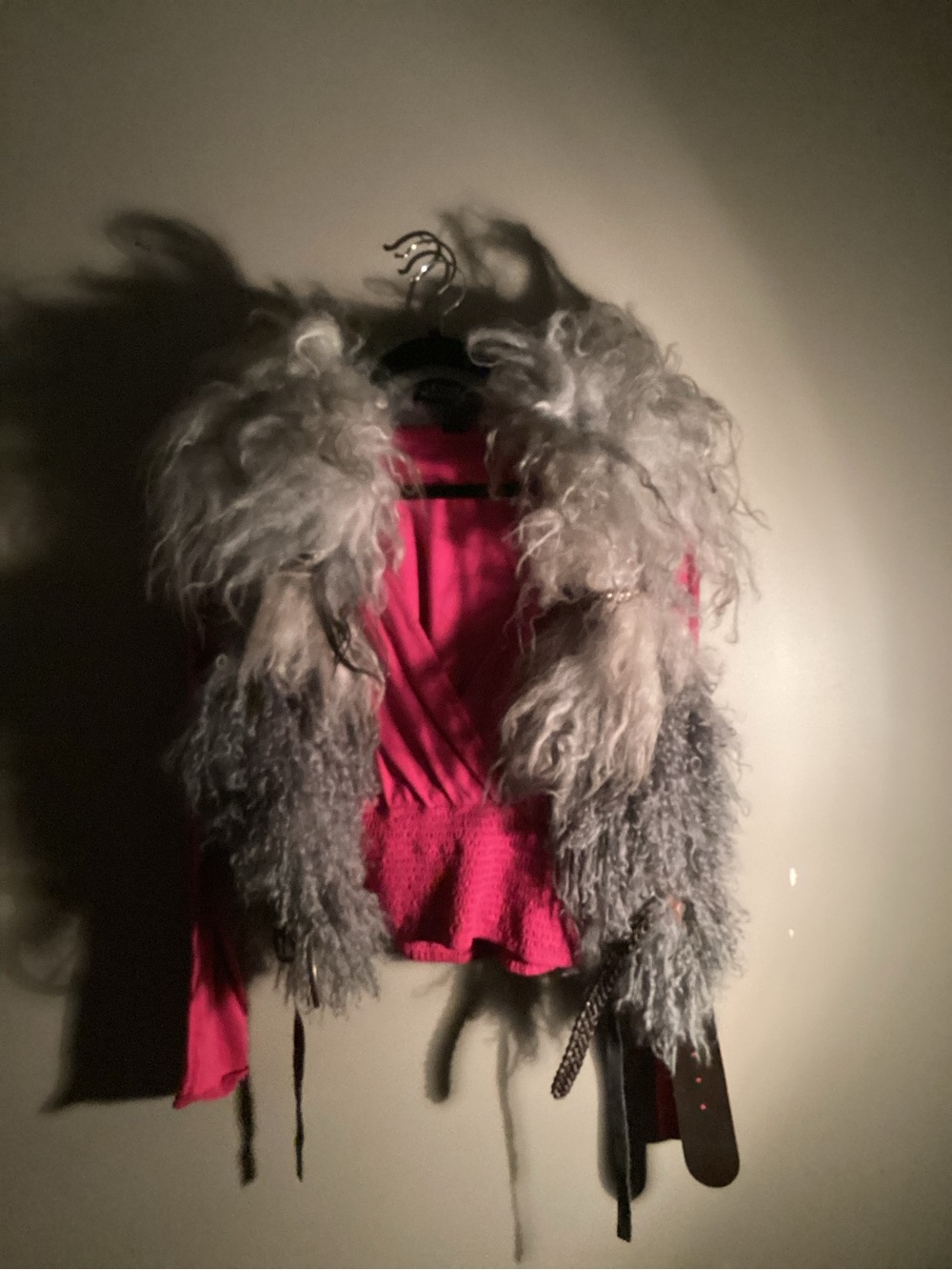 Women's Pink Jacket with Gray Faux Fur Trim
